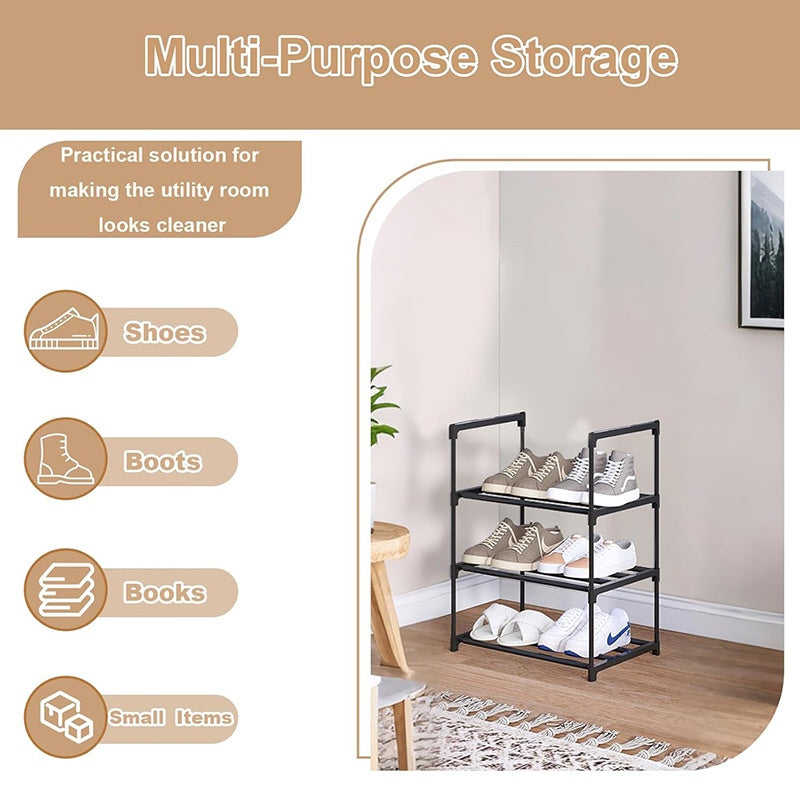 Space Saving 3 Tier Metal Shoe Rack Shelf Organizer for Small Spaces