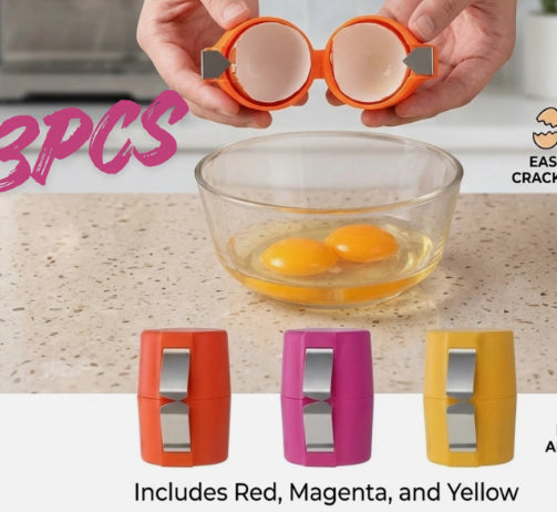 Stainless steel egg shell opener displayed in a modern kitchen setting