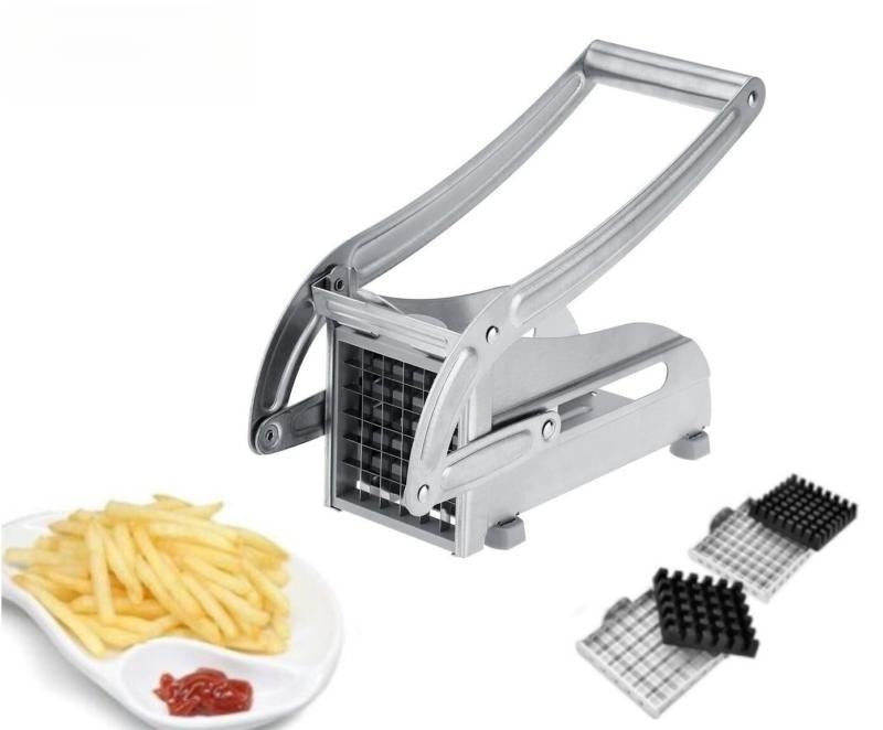 Stainless Steel French Fry Cutter with 2 Interchangeable Blades for Fast Potato Slicing