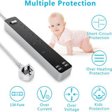 Surge Protected 4 Socket Extension Lead with 4 USB Fast Charging Ports UK Plug