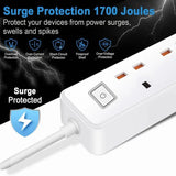 UK 4 Socket Extension Lead with 4 USB Charging Ports for Home Office and Travel