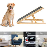 Wooden Dog Ramp for Car Boot, Bed & Couch – Adjustable Folding Pet Ramp with Non-Skid Surface